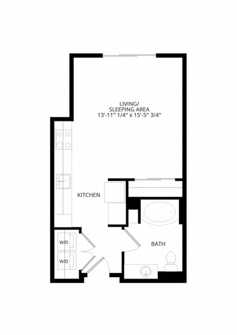 Floor plan for studio, 1 bath, 495 sqft